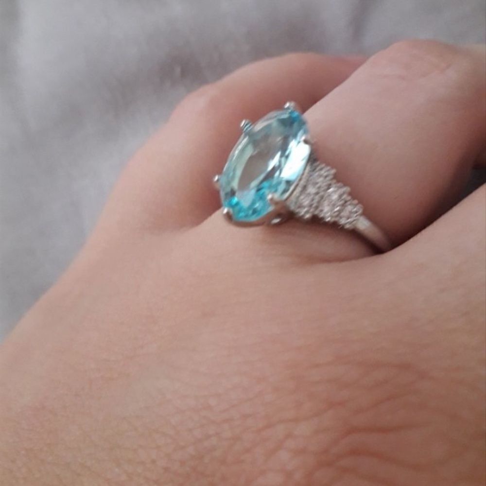 Simulated Blue Topaz & Sterling Silver Ring - Picture 4 of 11